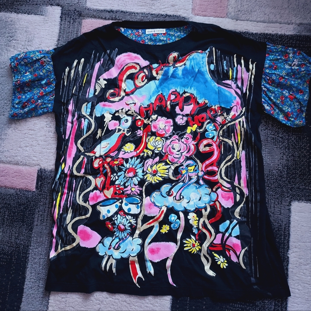 Japan Tsumori chisato cotton pattern floral print tank top tee rare